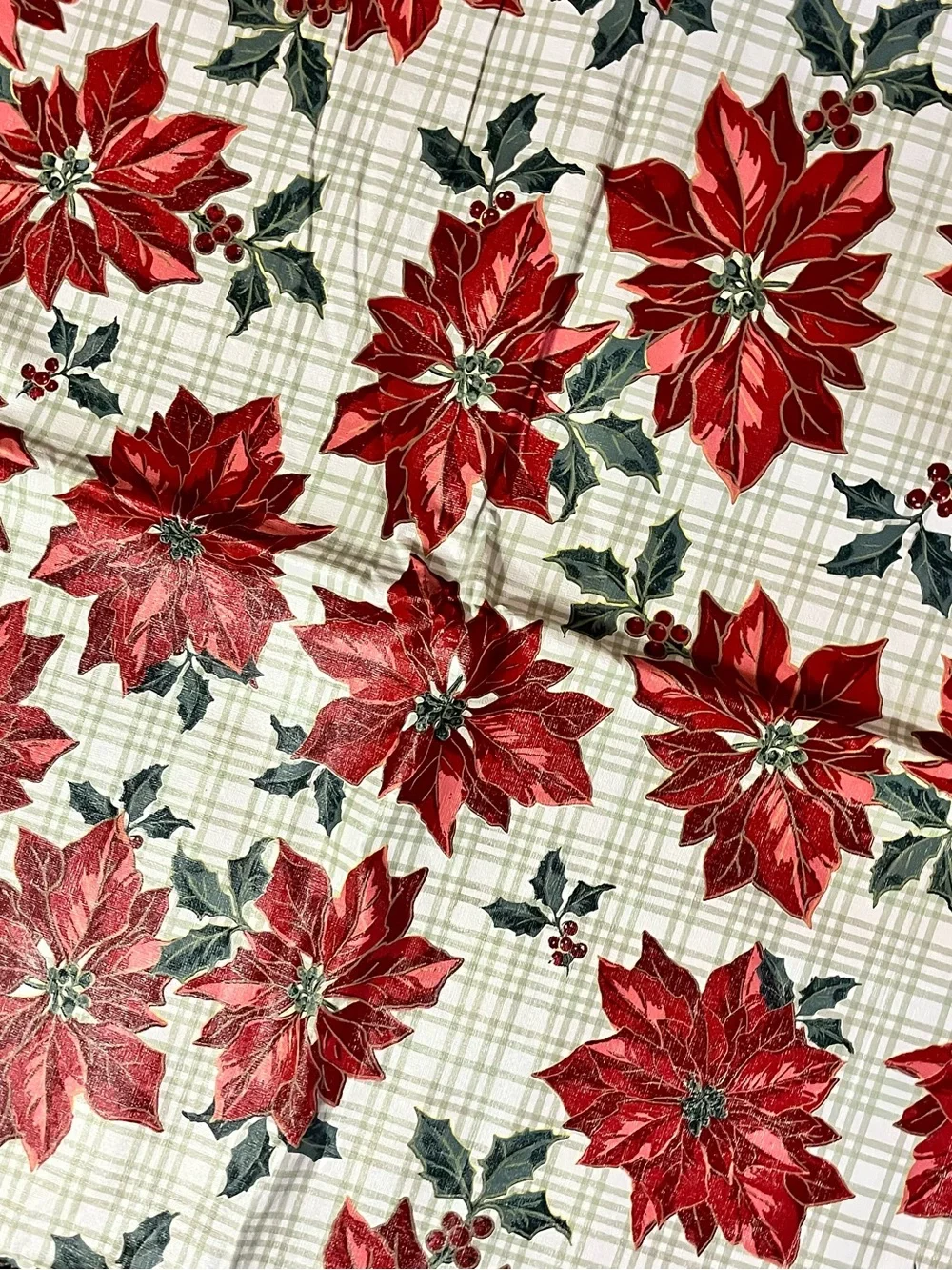 Vintage 90’s Christmas Poinsettia Tablecloth Linen Cover 52x52